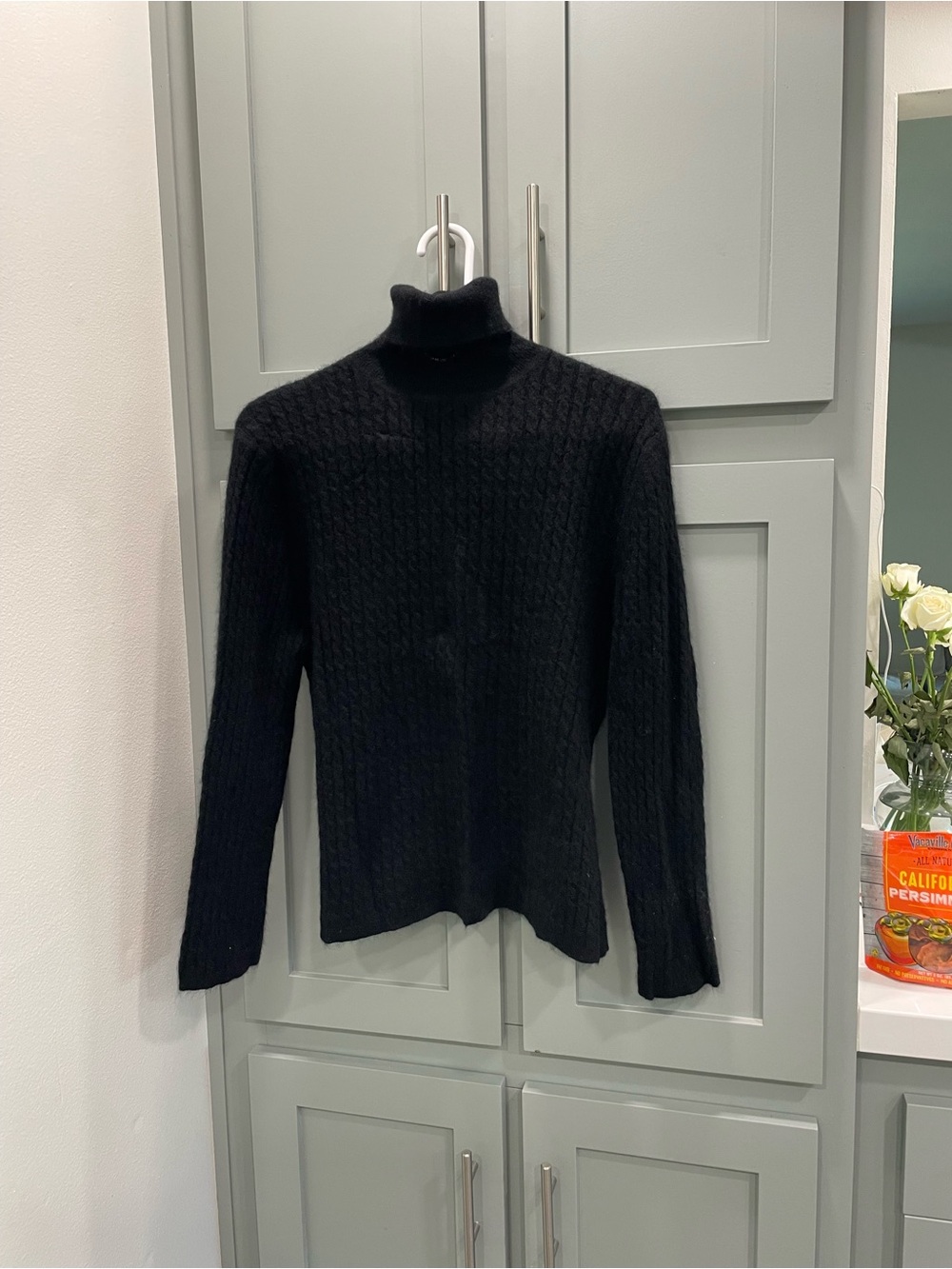 Wendy Bellissimo cashmere Black Cable-Knit Turtleneck Cardigan Sweater